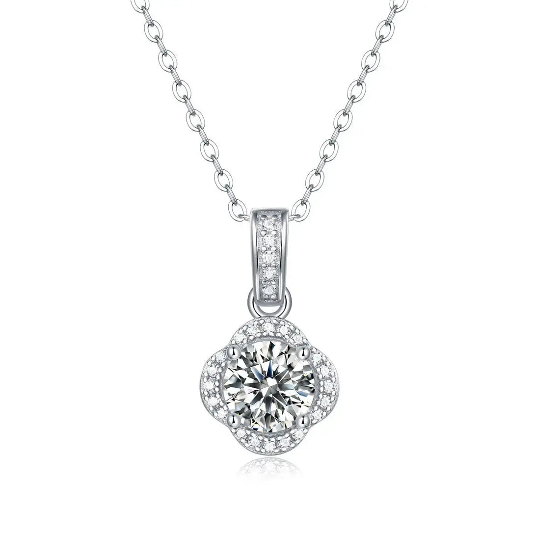LOVCIA Holiday Moissanite CZ Waterdrop Round Flower 925 Sterling Silver Necklace