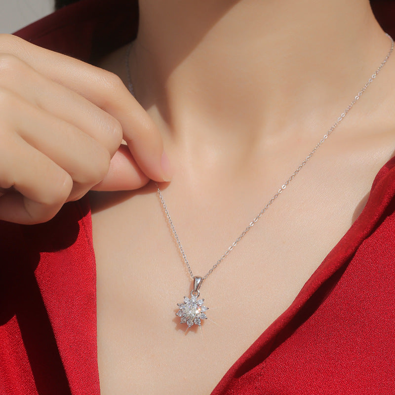 Lovcia 925 Sterling Silver Moissanite Snowflake Necklace-Necklaces-1 ct ( Certificate Included )-1 ct ( Certificate Included )