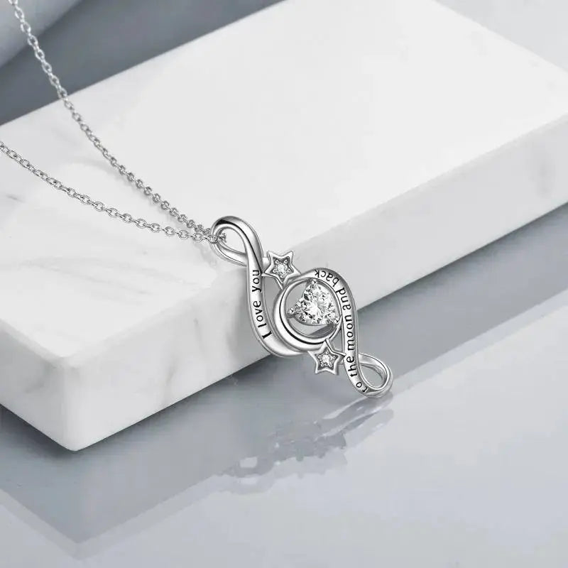 Lovcia 925 Sterling Silver Moon Star Necklace I Love You To The Moon And Back Infinity Jewellery-Necklaces-Silver-1.13*0.47 inches-Silver