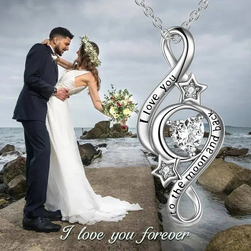 Lovcia 925 Sterling Silver Moon Star Necklace I Love You To The Moon And Back Infinity Jewellery-Necklaces-Silver-1.13*0.47 inches-Silver