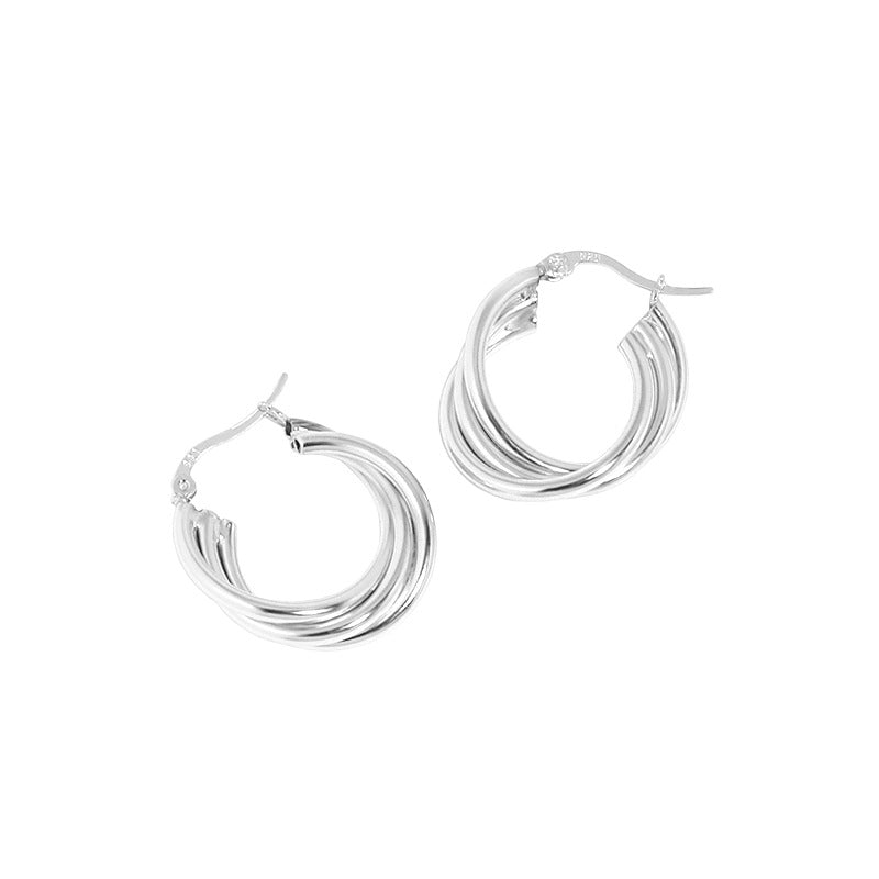 LOVCIA 925 Sterling Silver Multi-Layered Cross Hoop Earrings for Women with 18K Gold/Rhodium Plating