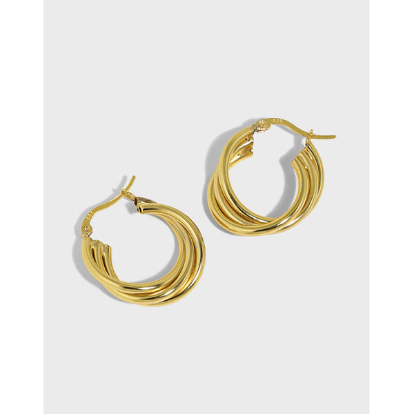 LOVCIA 925 Sterling Silver Multi-Layered Cross Hoop Earrings for Women with 18K Gold/Rhodium Plating