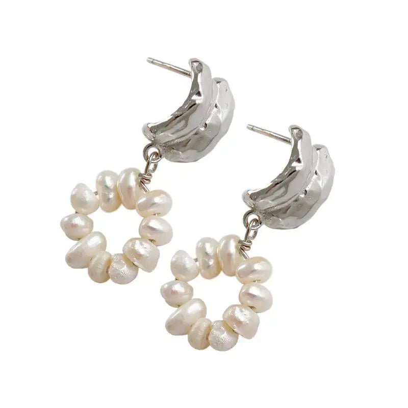 Lovcia 925 Sterling Silver Natural Pearl Dangling Earrings-Earrings-Rhodium-Rhodium