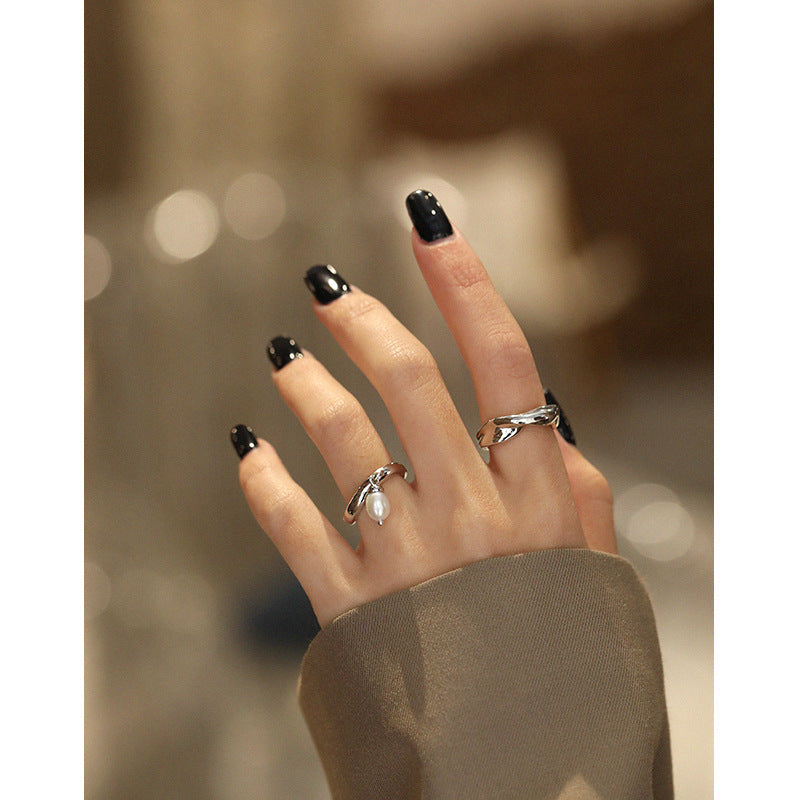 Lovcia 925 Sterling Silver Natural Pearl Ring Adjustable-Rings-Rhodium-Rhodium