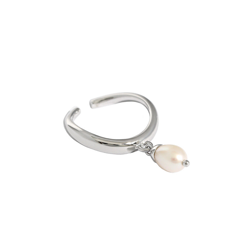 Lovcia 925 Sterling Silver Natural Pearl Ring Adjustable-Rings-Rhodium-Rhodium