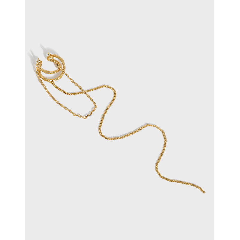 Lovcia 925 Sterling Silver Non Pierced Chain Tassel Earring-Earrings-Yellow Gold (Single)-