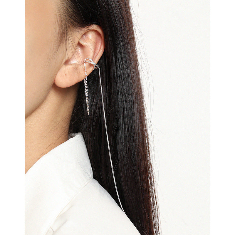 Lovcia 925 Sterling Silver Non Pierced Chain Tassel Earring-Earrings-Yellow Gold (Single)-