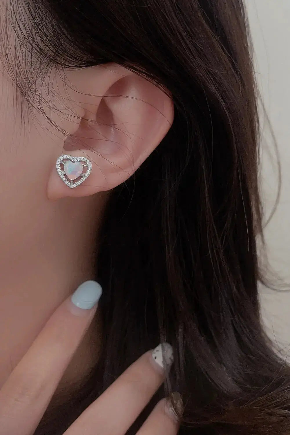 Lovcia 925 Sterling Silver Opal Heart Stud Earrings-Earrings-White-One Size-White