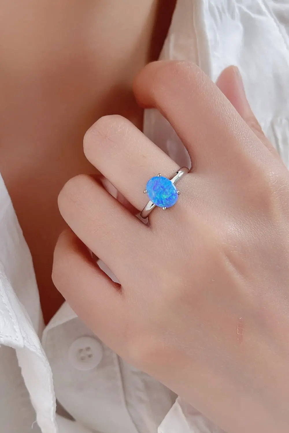 Lovcia 925 Sterling Silver Opal Solitaire Ring-Rings-Sky Blue-6-Sky Blue