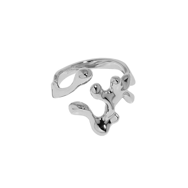 Lovcia 925 Sterling Silver Open Adjustable Ring Lava Flow-Rings-Rhodium-Rhodium