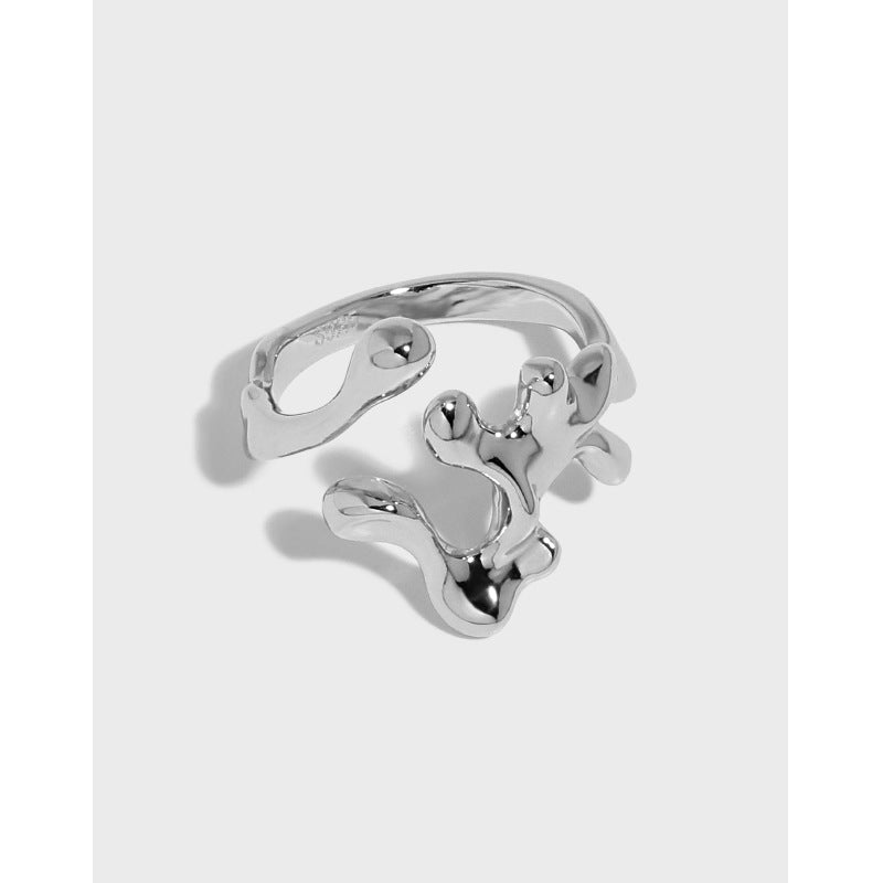 Lovcia 925 Sterling Silver Open Adjustable Ring Lava Flow-Rings-Rhodium-Rhodium