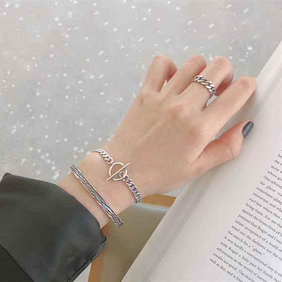 Lovcia 925 Sterling Silver Open Bangle Adjustable Silver-Bracelets-