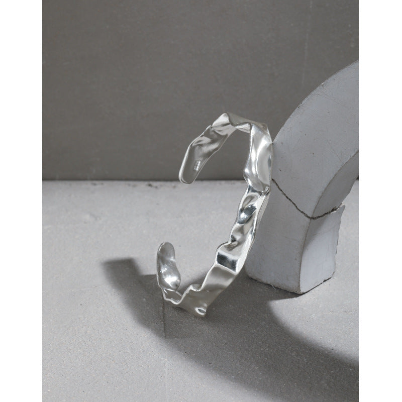 Lovcia 925 Sterling Silver Open Bangle Adjustable Size-Bracelets-No Plating-No Plating