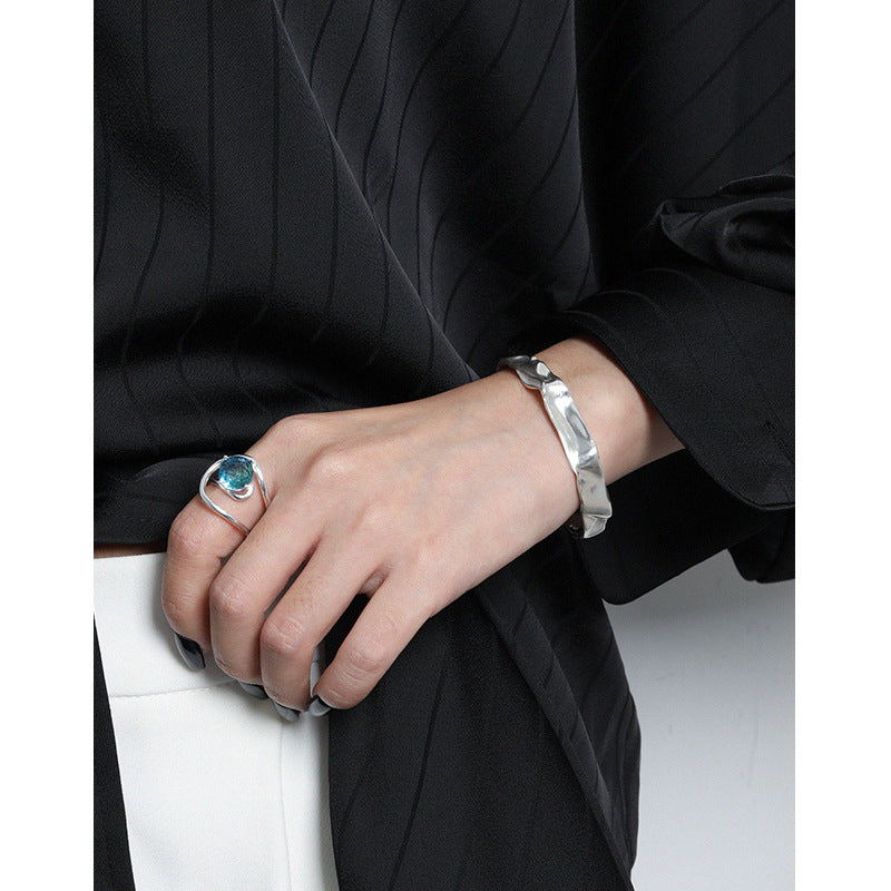 Lovcia 925 Sterling Silver Open Bangle Adjustable Size-Bracelets-No Plating-No Plating