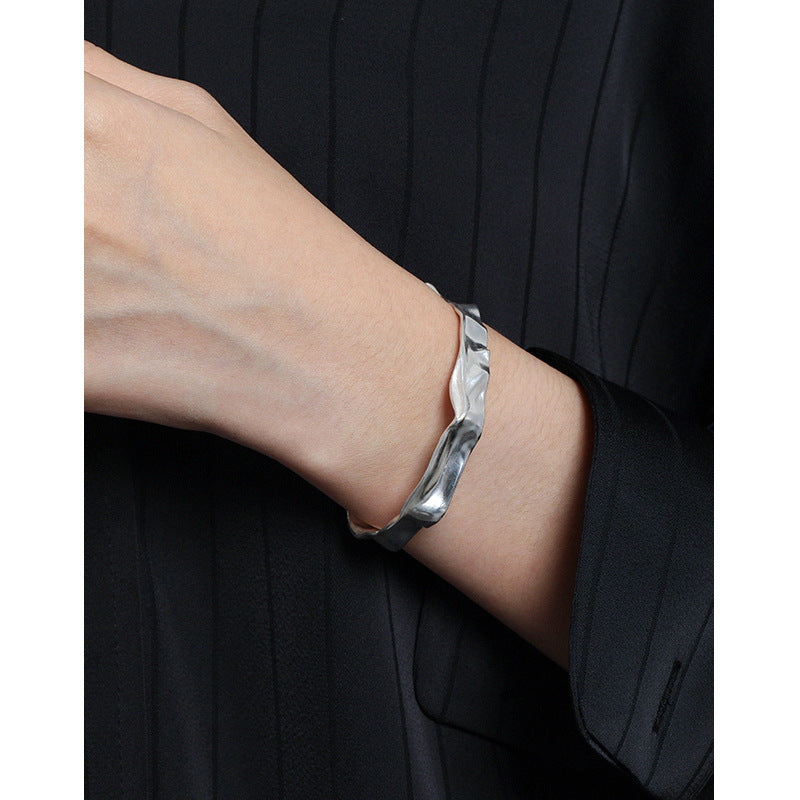 Lovcia 925 Sterling Silver Open Bangle Adjustable Size-Bracelets-No Plating-No Plating