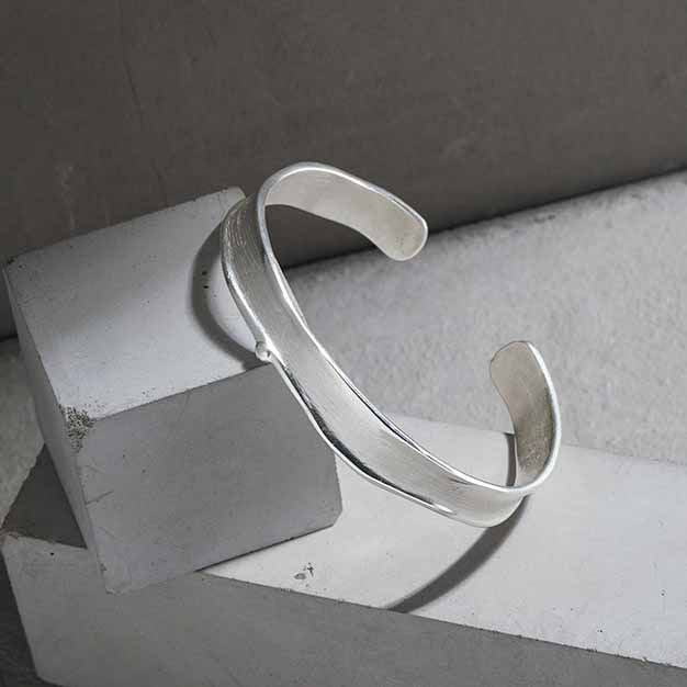 Lovcia 925 Sterling Silver Open Bangle Irregular 58mm 10mm-Bracelets-