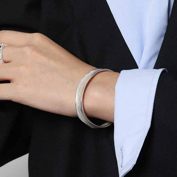 Lovcia 925 Sterling Silver Open Bangle Irregular 58mm 10mm-Bracelets-