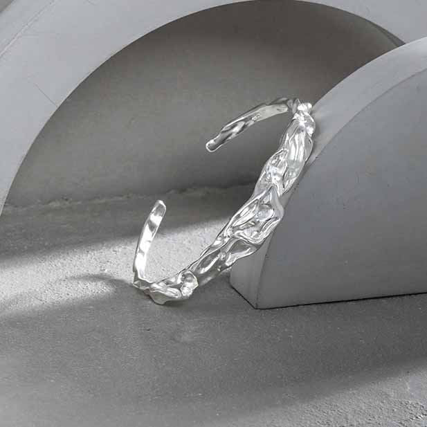 Lovcia 925 Sterling Silver Open Bangle Irregular Design-Bracelets-