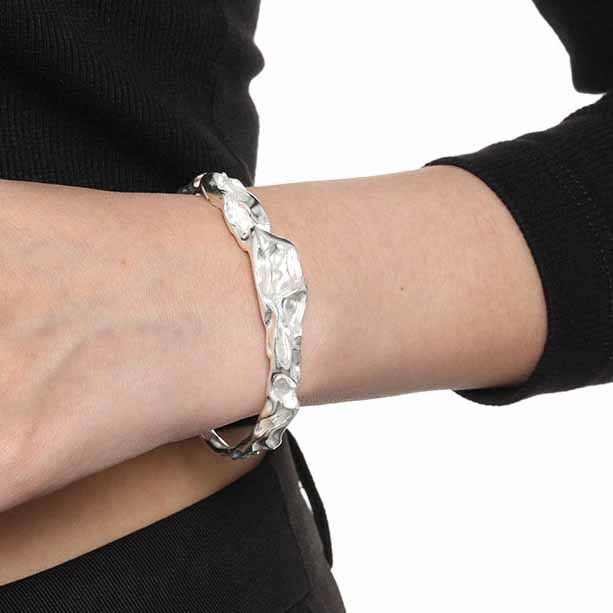 Lovcia 925 Sterling Silver Open Bangle Irregular Design-Bracelets-