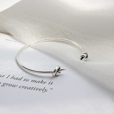 Lovcia 925 Sterling Silver Open Bangle Two Knot Bracelet-Bracelets-Vintage-Vintage