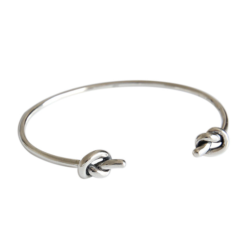 Lovcia 925 Sterling Silver Open Bangle Two Knot Bracelet-Bracelets-Vintage-Vintage