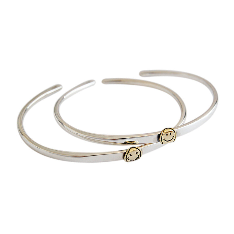 Lovcia 925 Sterling Silver Open Promise Bangle Smile Face-Bracelets-B - Tongue Sticking Out Bangle-B - Tongue Sticking Out Bangle