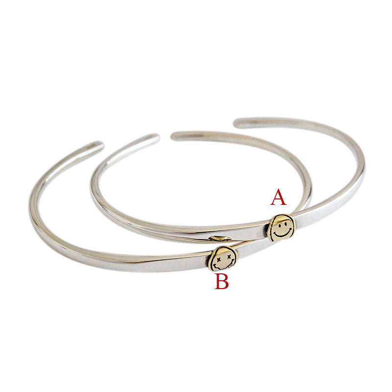 Lovcia 925 Sterling Silver Open Promise Bangle Smile Face-Bracelets-B - Tongue Sticking Out Bangle-B - Tongue Sticking Out Bangle