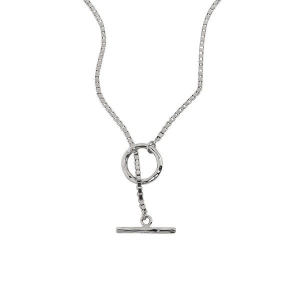 Lovcia 925 Sterling Silver OT Drop Box Chain Necklace 430mm-Necklaces-Rhodium-Rhodium