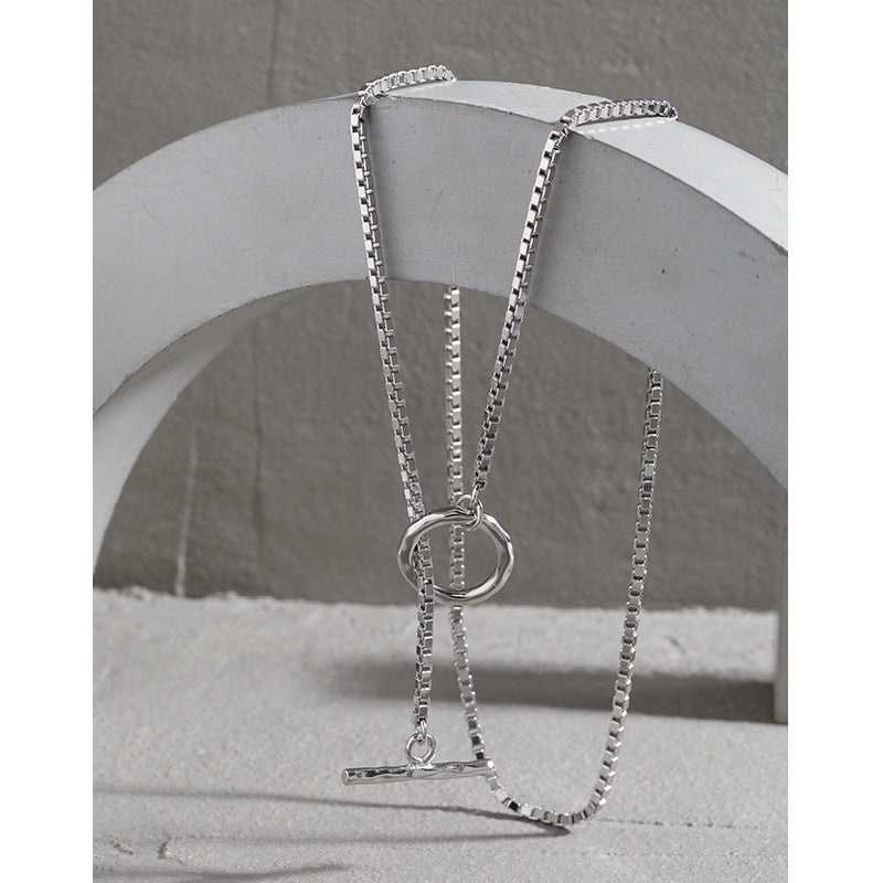 Lovcia 925 Sterling Silver OT Drop Box Chain Necklace 430mm-Necklaces-Rhodium-Rhodium
