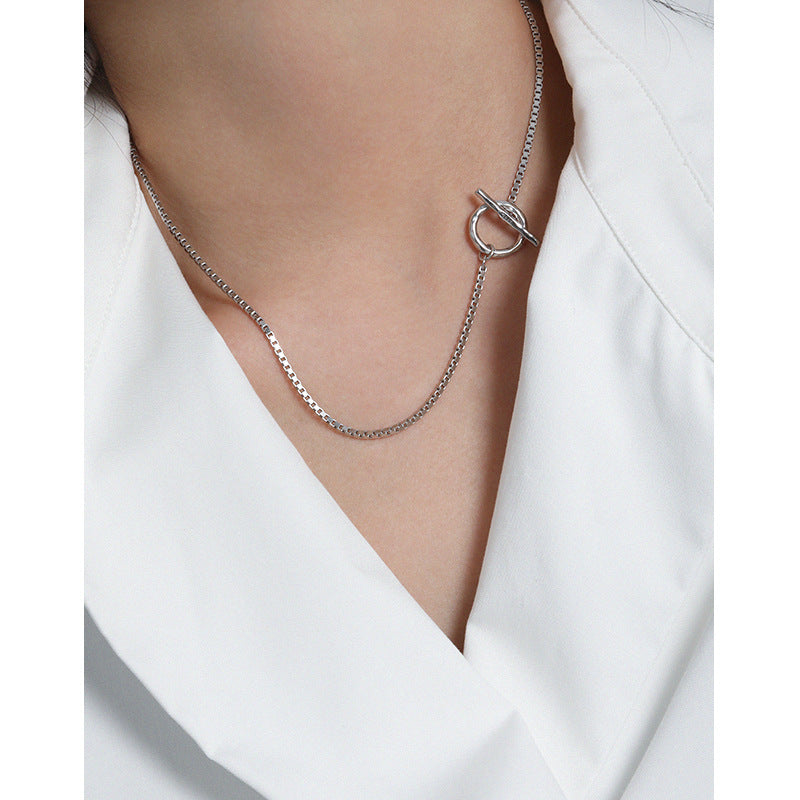 Lovcia 925 Sterling Silver OT Drop Box Chain Necklace 430mm-Necklaces-Rhodium-Rhodium