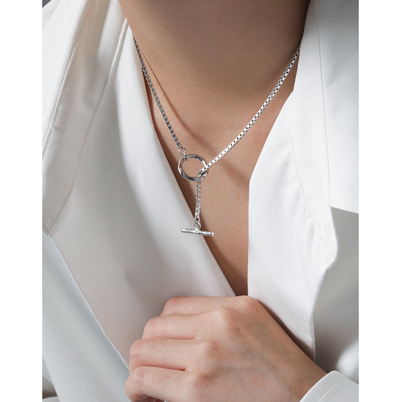 Lovcia 925 Sterling Silver OT Drop Box Chain Necklace 430mm-Necklaces-Rhodium-Rhodium