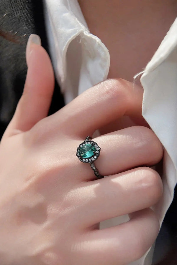 Lovcia 925 Sterling Silver Paraiba Blue Zircon 4-Prong Ring-Rings-Black-5-Black