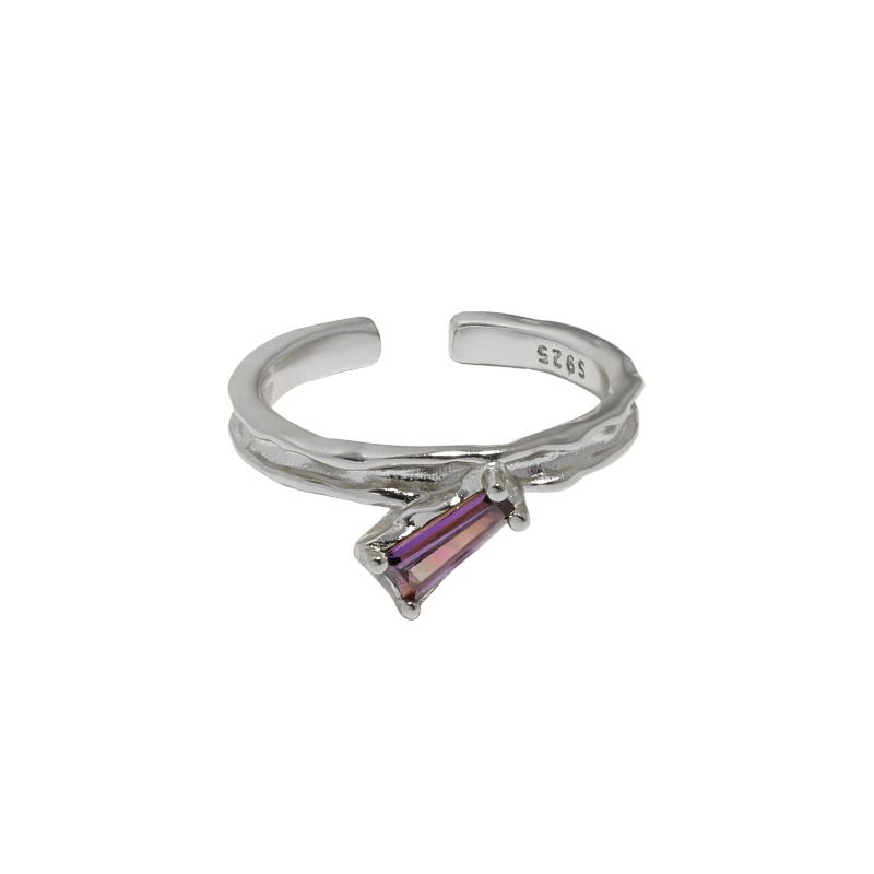 Lovcia 925 Sterling Silver Purple CZ Stick Ring Adjustable-Rings-Yellow Gold-Yellow Gold