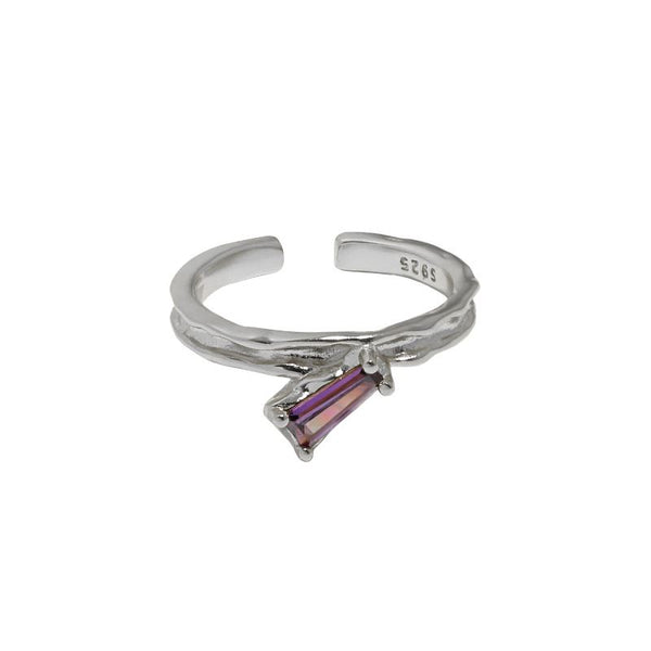 Lovcia 925 Sterling Silver Purple CZ Stick Ring Adjustable-Rings-Yellow Gold-Yellow Gold