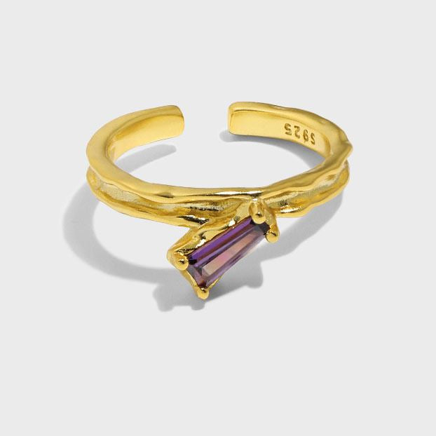 Lovcia 925 Sterling Silver Purple CZ Stick Ring Adjustable-Rings-Yellow Gold-Yellow Gold