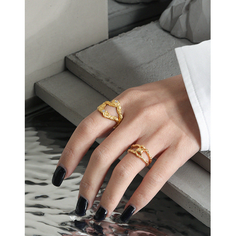 Lovcia 925 Sterling Silver Ring 18K Gold Plated Adjustable-Rings-Yellow Gold-Yellow Gold