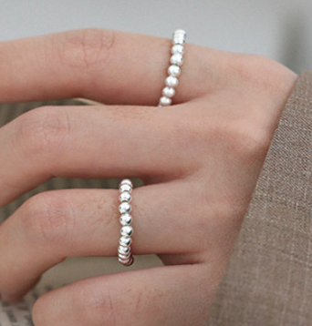Lovcia 925 Sterling Silver Ring 3.1mm Bead Top Ladies-Rings-Rhodium-US 8-Rhodium