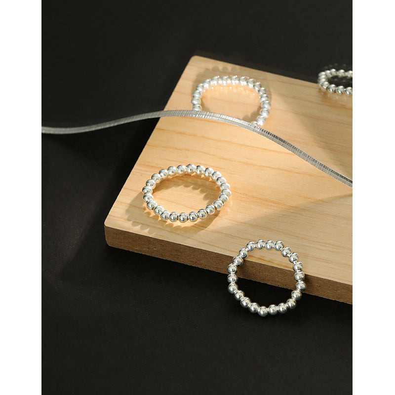 Lovcia 925 Sterling Silver Ring 3.1mm Bead Top Ladies-Rings-Rhodium-US 8-Rhodium