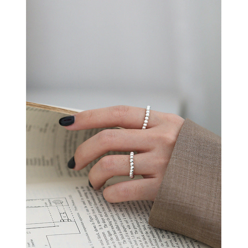 Lovcia 925 Sterling Silver Ring 3.1mm Bead Top Ladies-Rings-Rhodium-US 8-Rhodium