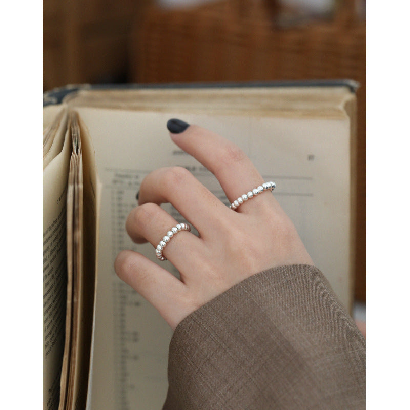 Lovcia 925 Sterling Silver Ring 3.1mm Bead Top Ladies-Rings-Rhodium-US 8-Rhodium