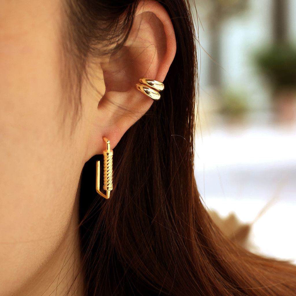 LOVCIA 925 Sterling Silver Roman-Inspired Geometric Dangling Earrings for Women with 18K Yellow Gold Plating