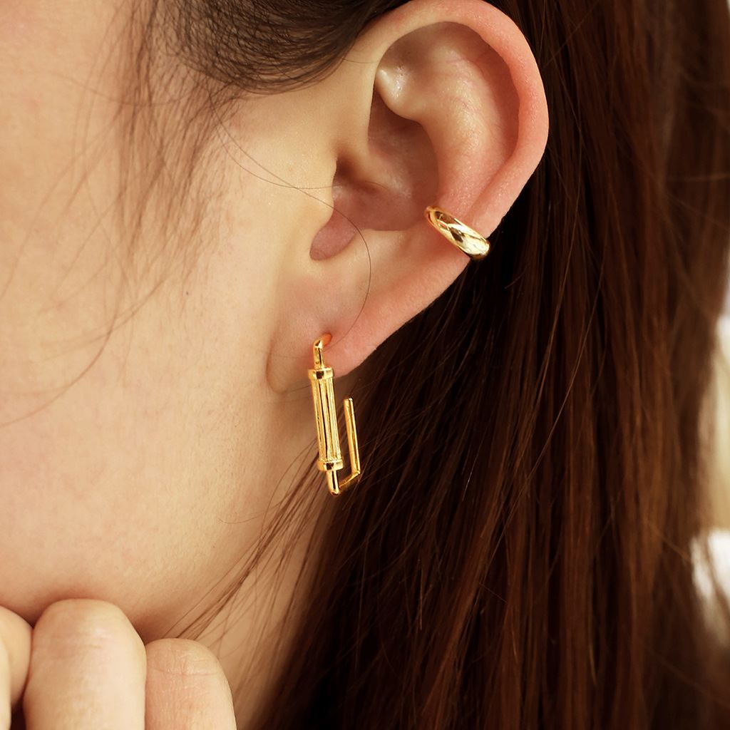 LOVCIA 925 Sterling Silver Roman-Inspired Geometric Dangling Earrings for Women with 18K Yellow Gold Plating