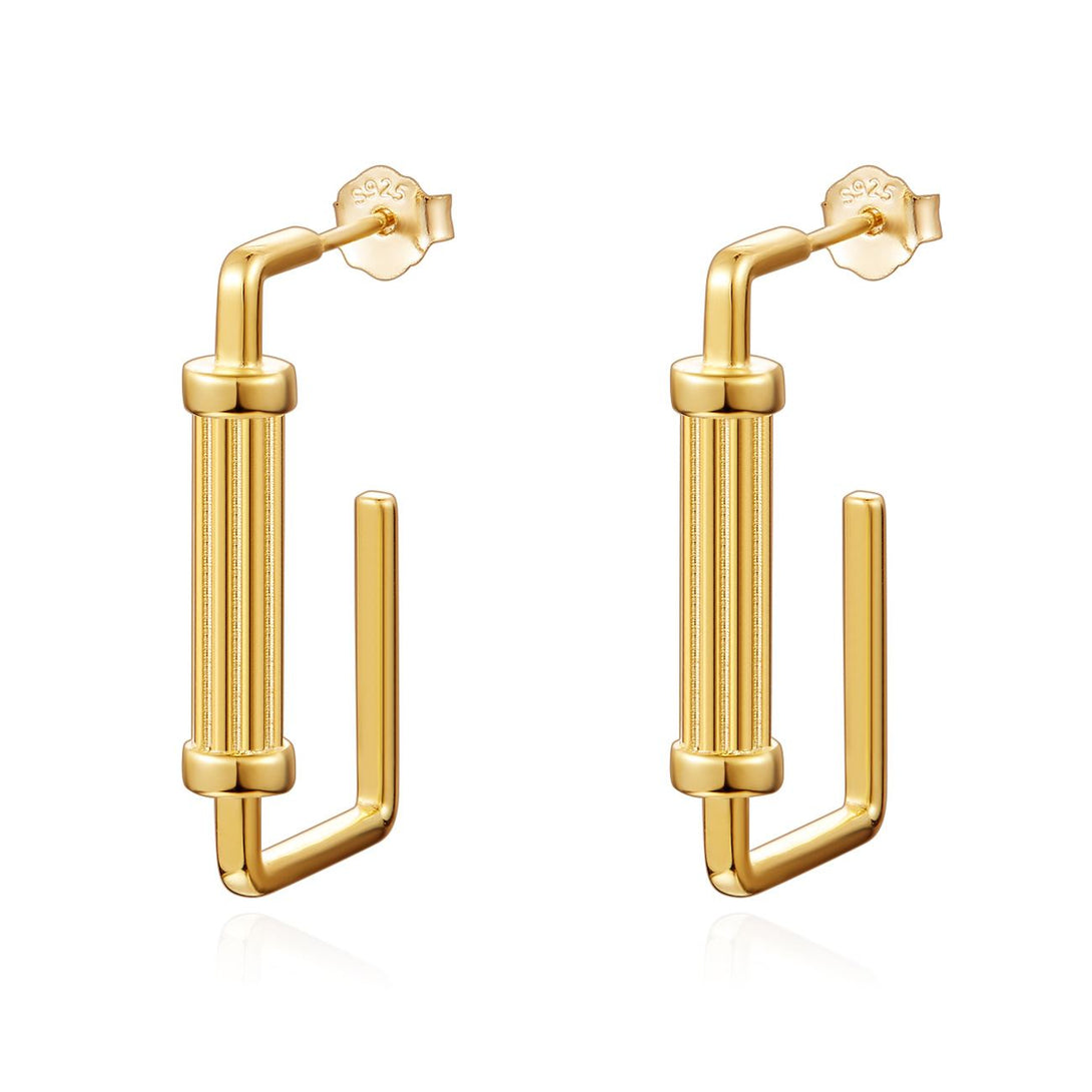 LOVCIA 925 Sterling Silver Roman-Inspired Geometric Dangling Earrings for Women with 18K Yellow Gold Plating