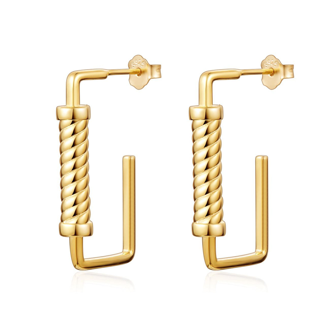 LOVCIA 925 Sterling Silver Roman-Inspired Geometric Dangling Earrings for Women with 18K Yellow Gold Plating