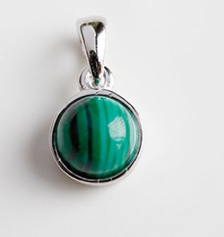 Lovcia 925 Sterling Silver Round Agate Malachite Pendant 7x14mm-Charms & Pendants-Green Malachite-