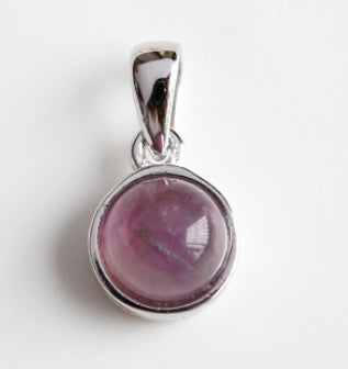 Lovcia 925 Sterling Silver Round Agate Malachite Pendant 7x14mm-Charms & Pendants-Purple Crystal-