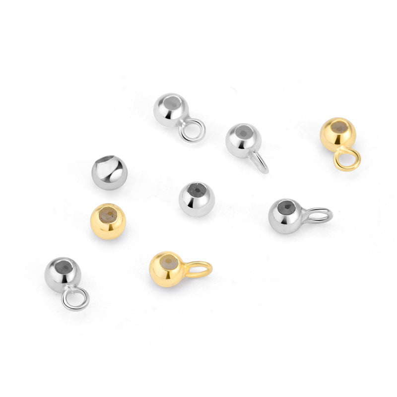 Lovcia 925 Sterling Silver Round Beads With Loop Gold 3–4mm-Jewelry Making Kits-Rose Gold-4mm No Ring (0.8 Hole)7#-Rose Gold