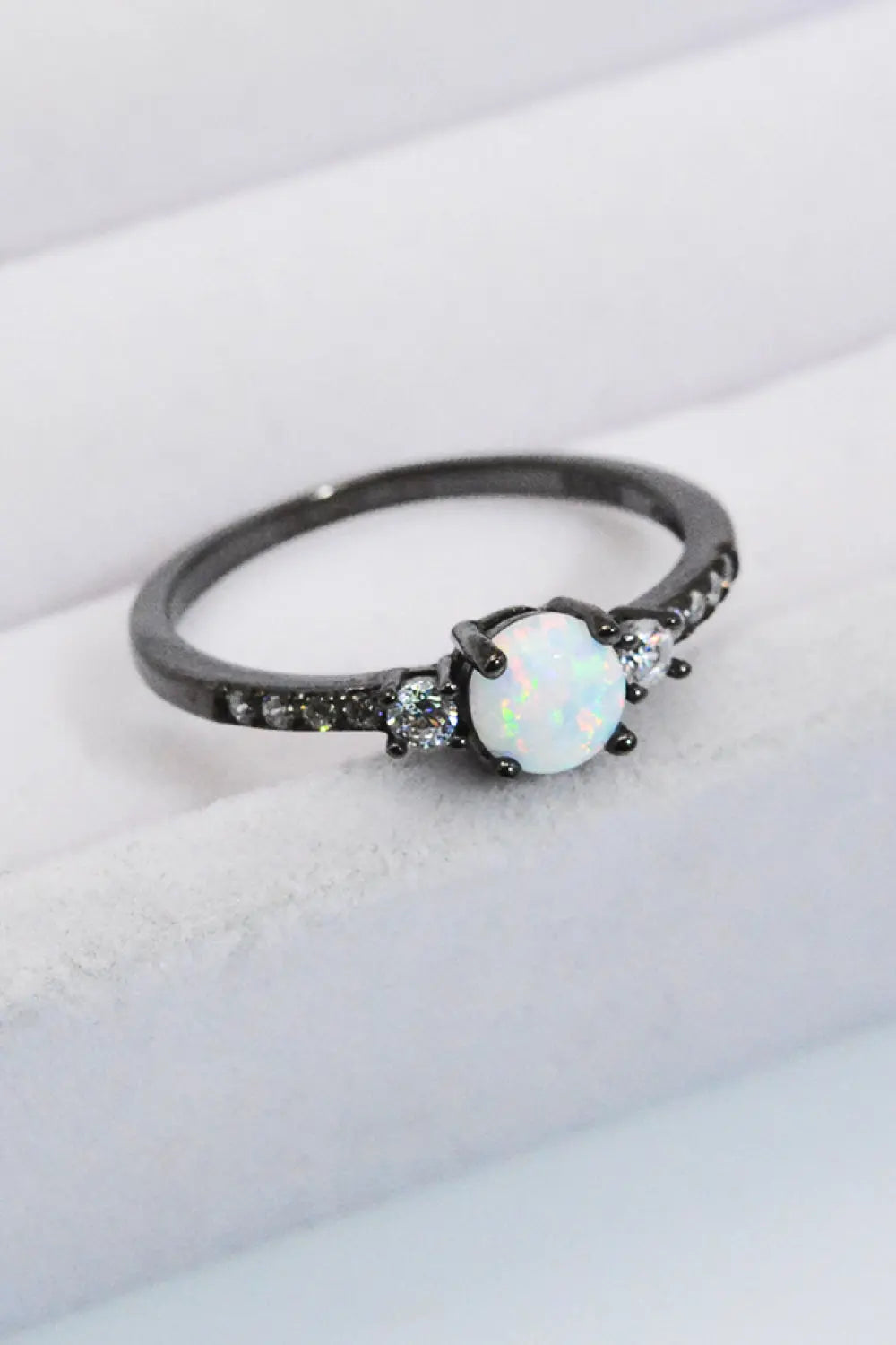 Lovcia 925 Sterling Silver Round Opal Ring-Rings-Black/Opal-5-Black/Opal