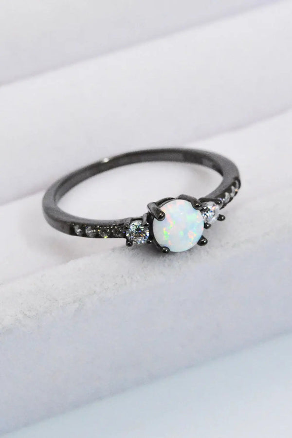 Lovcia 925 Sterling Silver Round Opal Ring-Rings-Black/Opal-5-Black/Opal