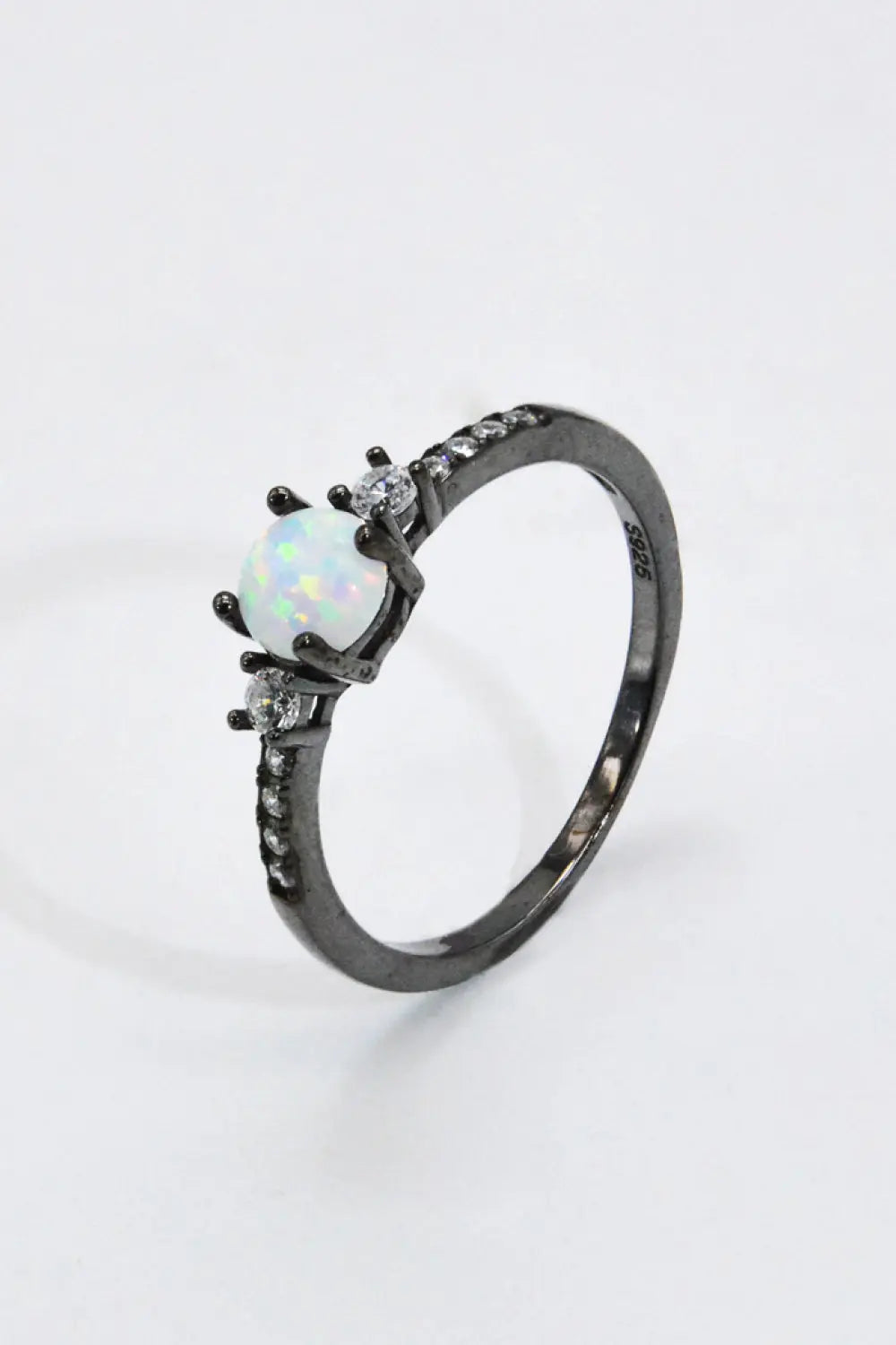 Lovcia 925 Sterling Silver Round Opal Ring-Rings-Black/Opal-5-Black/Opal